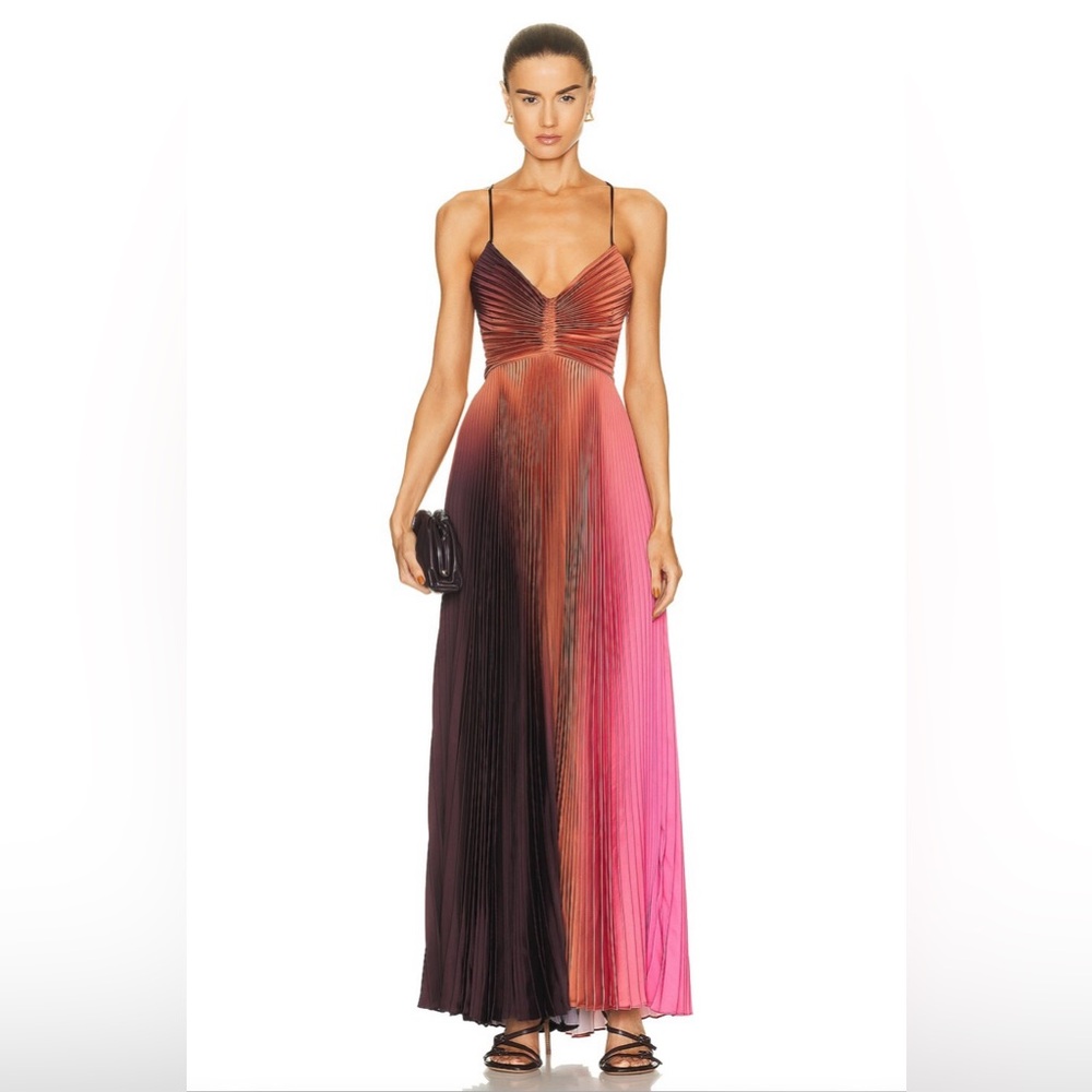 A.L.C Ariya Ombre Satin Pleated Dress Sz 2 Orig Price $895 pink/burgundy